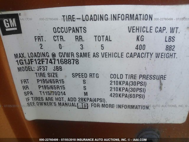 1G1JF12F747168878 - 2004 CHEVROLET CAVALIER LS 橙色 照片 9