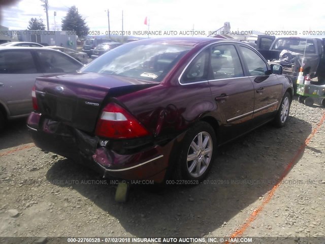 1FAHP28115G149934 - 2005 FORD FIVE HUNDRED LIMITED RED photo 4