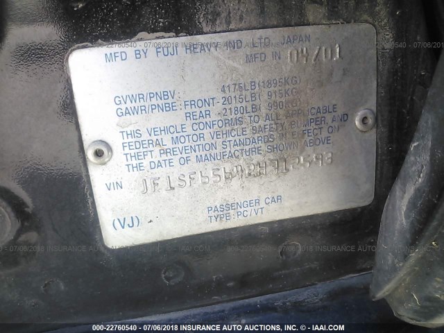 JF1SF65642H712593 - 2002 SUBARU FORESTER S შავი ფოტო 9