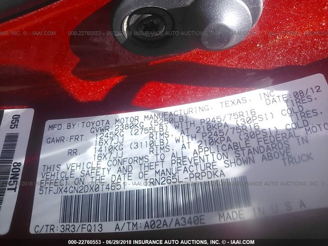 5TFJX4GN2DX014651 - 2013 TOYOTA TACOMA DOUBLE CAB წითელი ფოტო 9