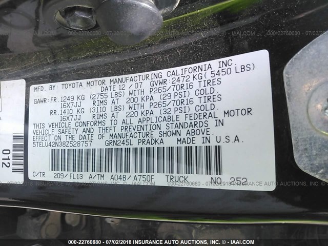 5TELU42N38Z528757 - 2008 TOYOTA TACOMA DOUBLE CAB შავი ფოტო 9
