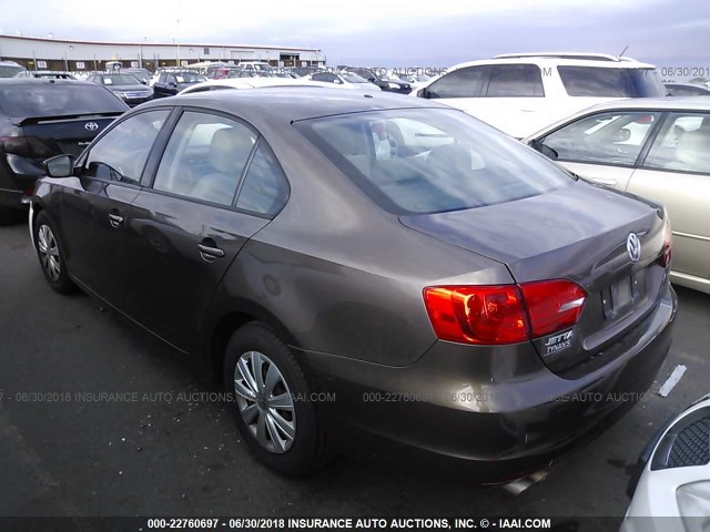 3VW2K7AJ5DM390385 - 2013 VOLKSWAGEN JETTA S 棕色 照片 3
