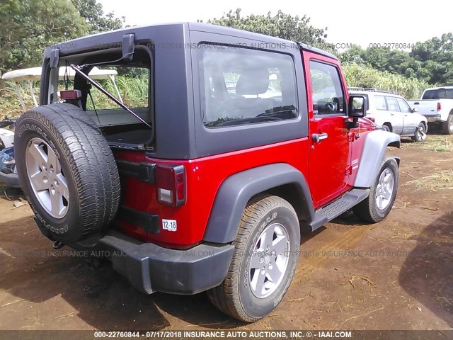 1C4AJWAG4CL178576 - 2012 JEEP WRANGLER SPORT 红色 照片 4