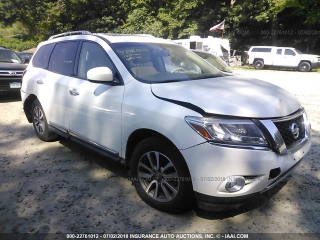 5N1AR2MM3DC608064 - 2013 NISSAN PATHFINDER S/SV/SL/PLATINUM WHITE photo 1