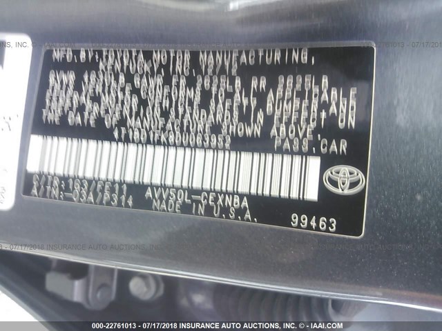 4T1BD1FK8DU063952 - 2013 TOYOTA CAMRY HYBRID/LE/XLE 灰色 照片 9