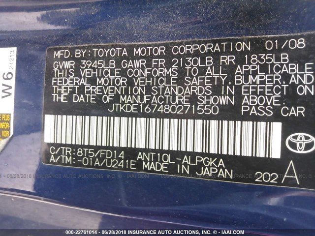 JTKDE167480271550 - 2008 TOYOTA SCION TC 蓝色 照片 9