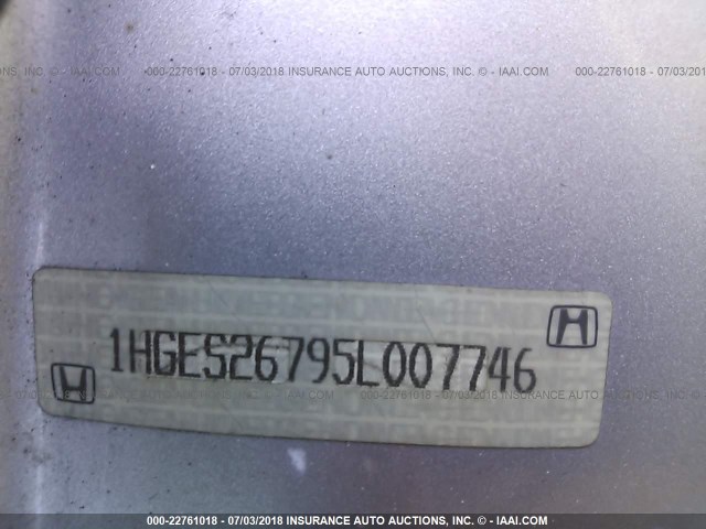 1HGES26795L007746 - 2005 HONDA CIVIC EX SILVER photo 9