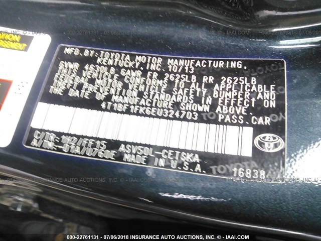 4T1BF1FK6EU324703 - 2014 TOYOTA CAMRY L/SE/LE/XLE ნაცრისფერი ფოტო 9