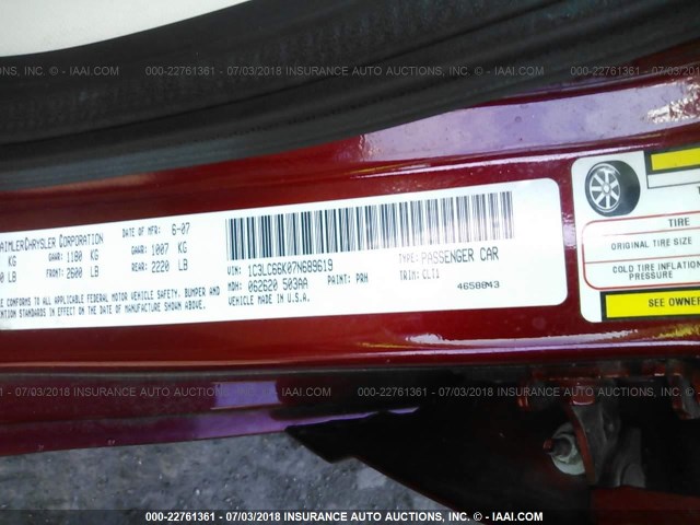 1C3LC66K07N689619 - 2007 CHRYSLER SEBRING LIMITED RED photo 9