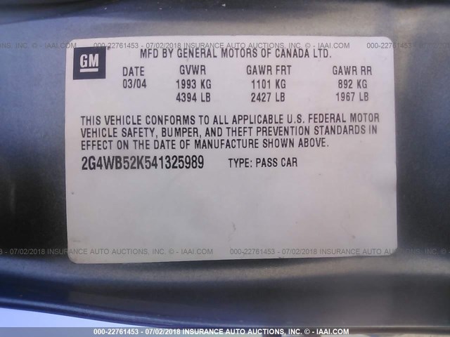 2G4WB52K541325989 - 2004 BUICK REGAL LS 灰色 照片 9