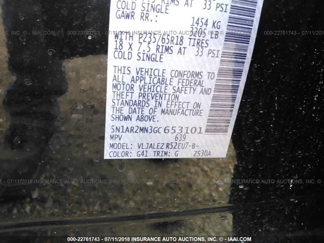 5N1AR2MN3GC653101 - 2016 NISSAN PATHFINDER S/SV/SL/PLATINUM BLACK photo 9