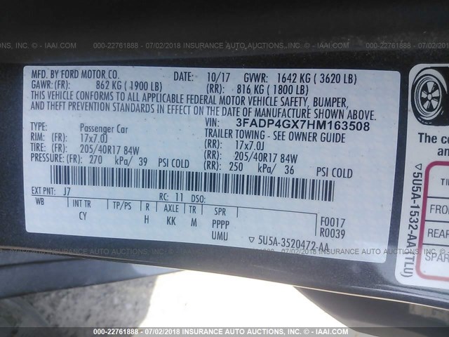 3FADP4GX7HM163508 - 2017 FORD FIESTA ST 灰色 照片 9