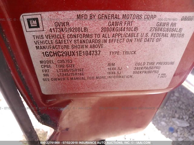 1GCHC29UX1E104737 - 2001 CHEVROLET SILVERADO C2500 HEAVY DUTY RED photo 9