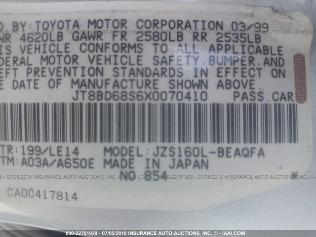 JT8BD68S6X0070410 - 1999 LEXUS GS 300 SILVER photo 9