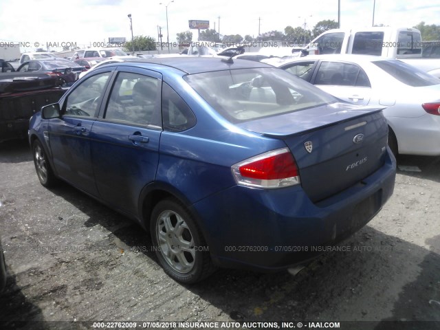 1FAHP35N18W153568 - 2008 FORD FOCUS SE/SEL/SES BLUE photo 3