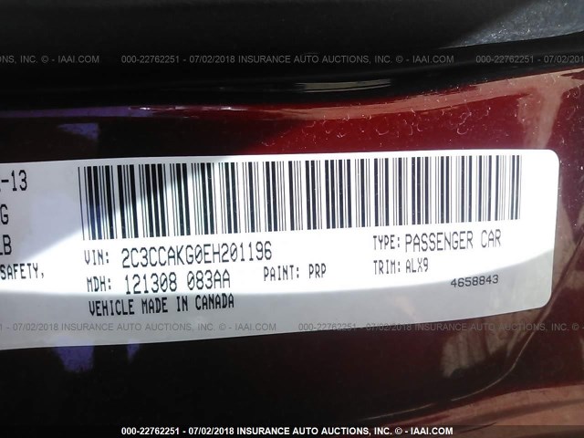 2C3CCAKG0EH201196 - 2014 CHRYSLER 300C RED photo 9