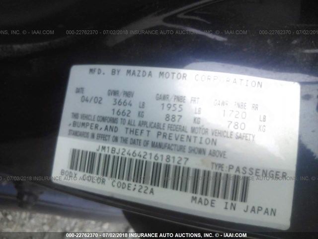 JM1BJ246421618127 - 2002 MAZDA PROTEGE PR5 蓝色 照片 9