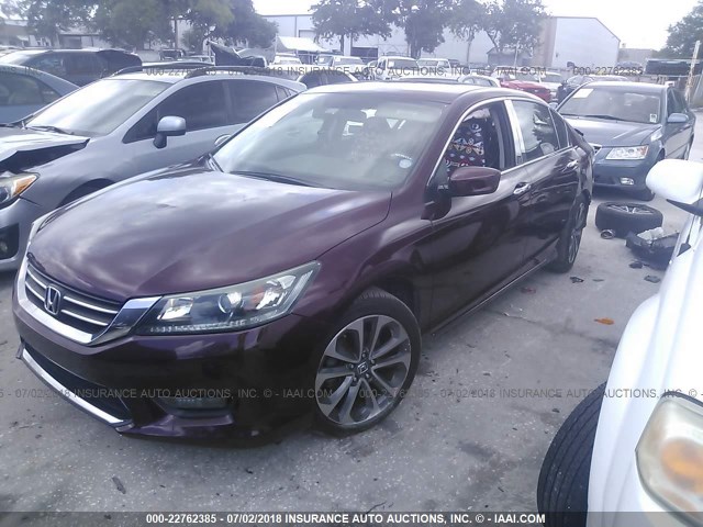 1HGCR2F50FA048930 - 2015 HONDA ACCORD SPORT MAROON photo 2