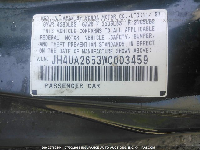 JH4UA2653WC003459 - 1998 ACURA 2.5TL GREEN photo 9