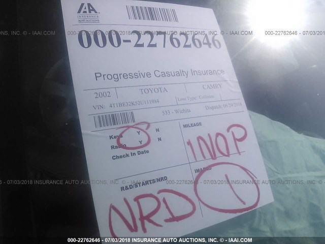 4T1BE32K52U111984 - 2002 TOYOTA CAMRY LE/XLE/SE 金色 照片 7