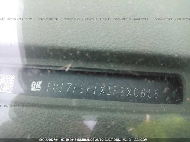 1G1ZA5E1XBF280635 - 2011 CHEVROLET MALIBU LS ვერცხლისფერი ფოტო 9