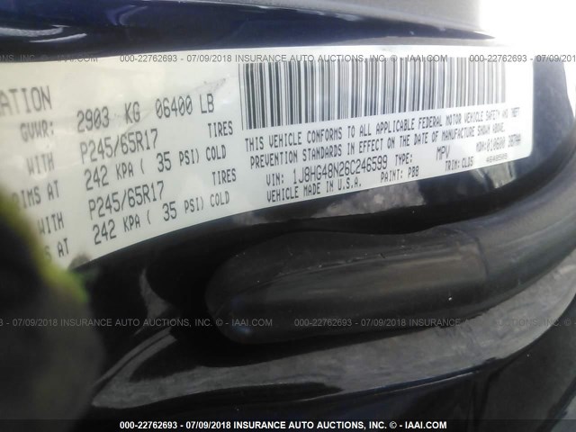 1J8HG48N26C246599 - 2006 JEEP COMMANDER BLUE photo 9