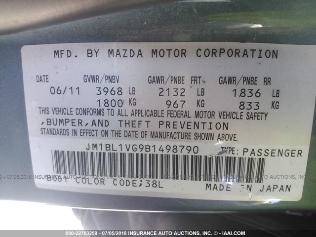 JM1BL1VG9B1498790 - 2011 MAZDA 3 I BLUE photo 9