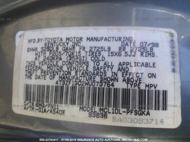 4T3ZF13C2WU073764 - 1998 TOYOTA SIENNA LE/XLE Light Blue photo 9