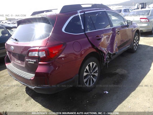 4S4BSALCXF3353752 - 2015 SUBARU OUTBACK 2.5I LIMITED RED photo 4