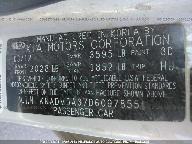 KNADM5A37D6097855 - 2013 KIA RIO LX SILVER photo 9