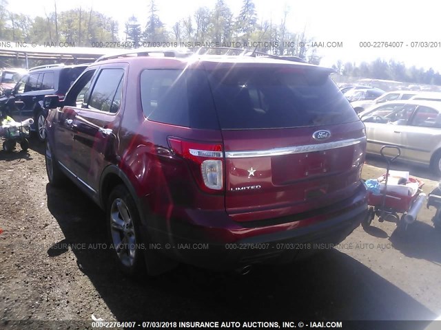 1FM5K8F89DGA17917 - 2013 FORD EXPLORER LIMITED RED photo 3