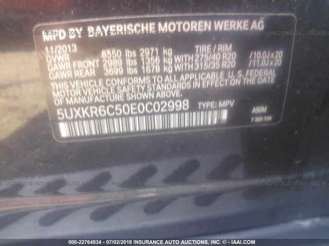 5UXKR6C50E0C02998 - 2014 BMW X5 XDRIVE50I BLACK photo 9
