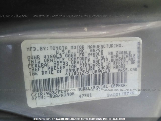 4T1BG12K2TU809128 - 1996 TOYOTA CAMRY DX/LE/XLE SILVER photo 9