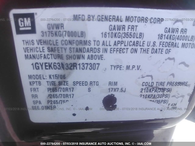 1GYEK63N32R137307 - 2002 CADILLAC ESCALADE LUXURY 红色 照片 9