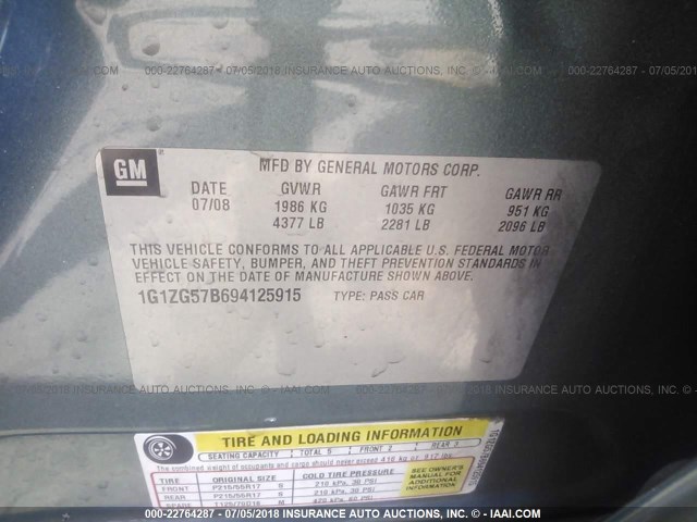 1G1ZG57B694125915 - 2009 CHEVROLET MALIBU LS 绿色 照片 9