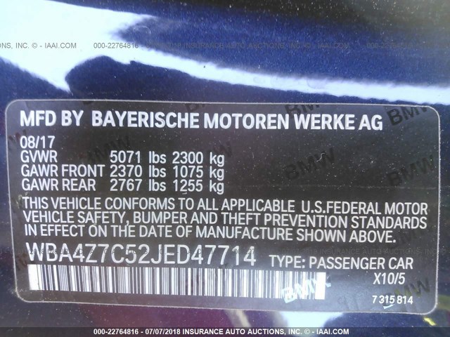 WBA4Z7C52JED47714 - 2018 BMW 440XI Dark Blue photo 9