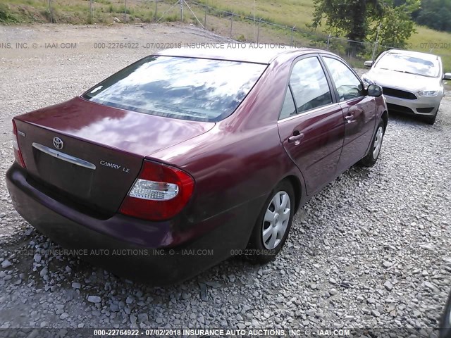 4T1BE32K92U012648 - 2002 TOYOTA CAMRY LE/XLE/SE მუქწითელი ფოტო 4