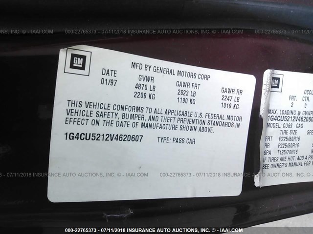 1G4CU5212V4620607 - 1997 BUICK PARK AVENUE ULTRA BURGUNDY photo 9