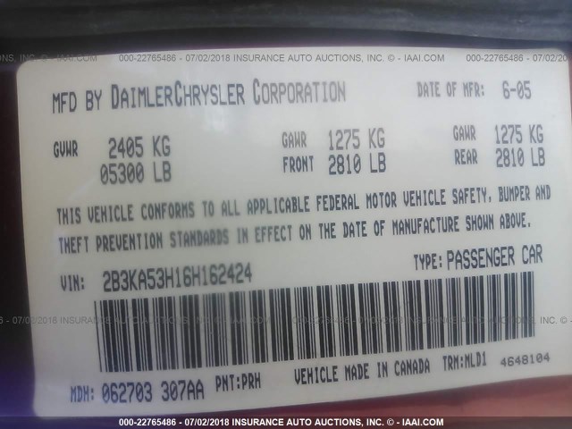 2B3KA53H16H162424 - 2006 DODGE CHARGER R/T RED photo 9