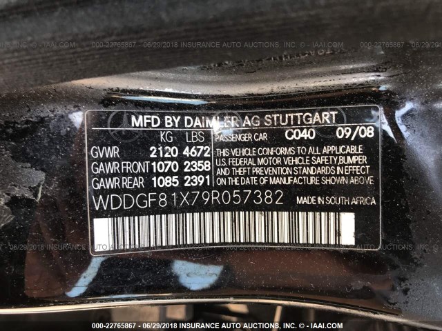 WDDGF81X79R057382 - 2009 MERCEDES-BENZ C 300 4MATIC BLACK photo 9