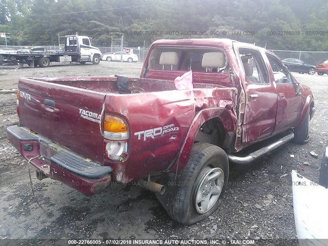 5TEGN92N02Z033998 - 2002 TOYOTA TACOMA DOUBLE CAB PRERUNNER RED photo 4