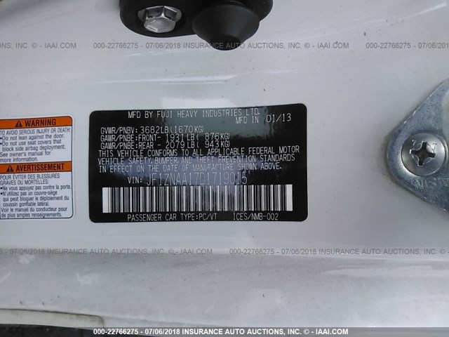 JF1ZNAA17D1719015 - 2013 TOYOTA SCION FR-S WHITE photo 9