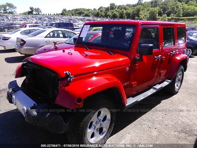 1C4HJWEG8FL530930 - 2015 JEEP WRANGLER UNLIMITE SAHARA RED photo 2