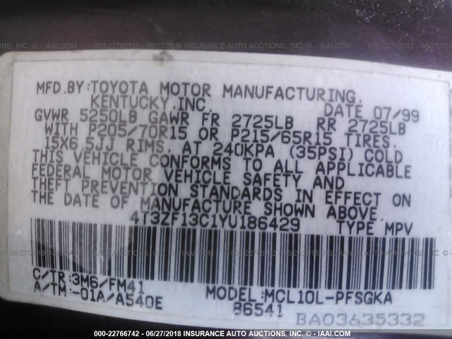 4T3ZF13C1YU186429 - 2000 TOYOTA SIENNA LE/XLE MAROON photo 9