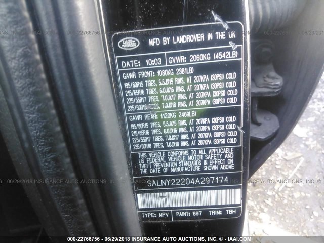 SALNY22204A297174 - 2004 LAND ROVER FREELANDER SE BLACK photo 9