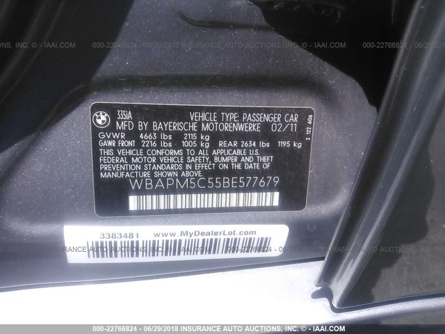 WBAPM5C55BE577679 - 2011 BMW 335 I GRAY photo 9