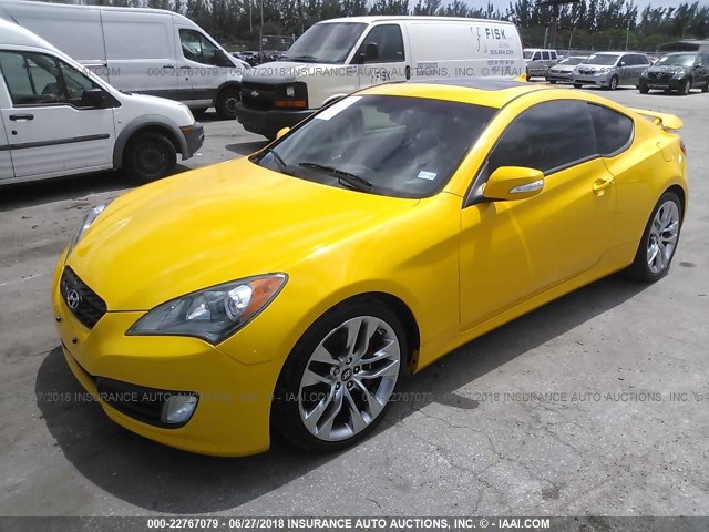 KMHHU6KH5CU071118 - 2012 HYUNDAI GENESIS COUPE 3.8L YELLOW photo 2