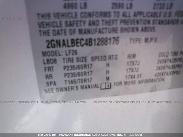 2GNALBEC4B1288176 - 2011 CHEVROLET EQUINOX LS SILVER photo 9