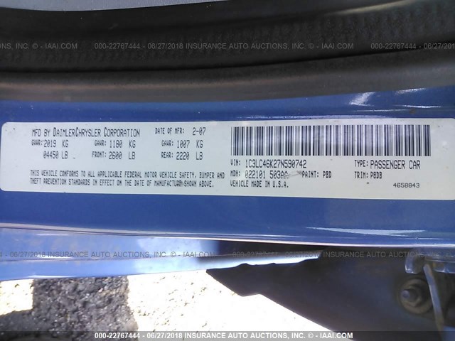 1C3LC46K27N590742 - 2007 CHRYSLER SEBRING BLUE photo 9