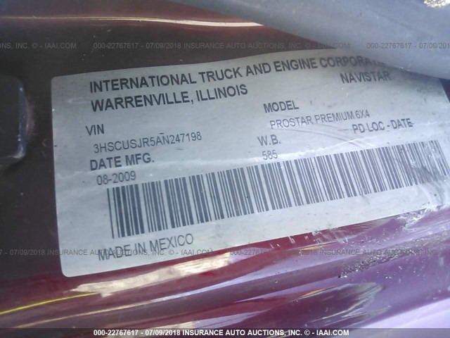 3HSCUSJR5AN247198 - 2010 INTERNATIONAL PROSTAR PREMIUM  MAROON photo 10